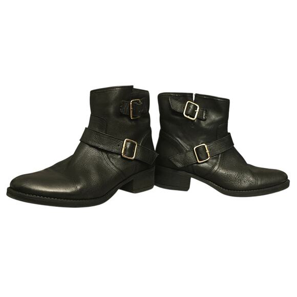 Steve Madden Tarra Black Leather Ankle Boots Women’s 9 Moto Buckle With Side Zip - Picture 3 of 11